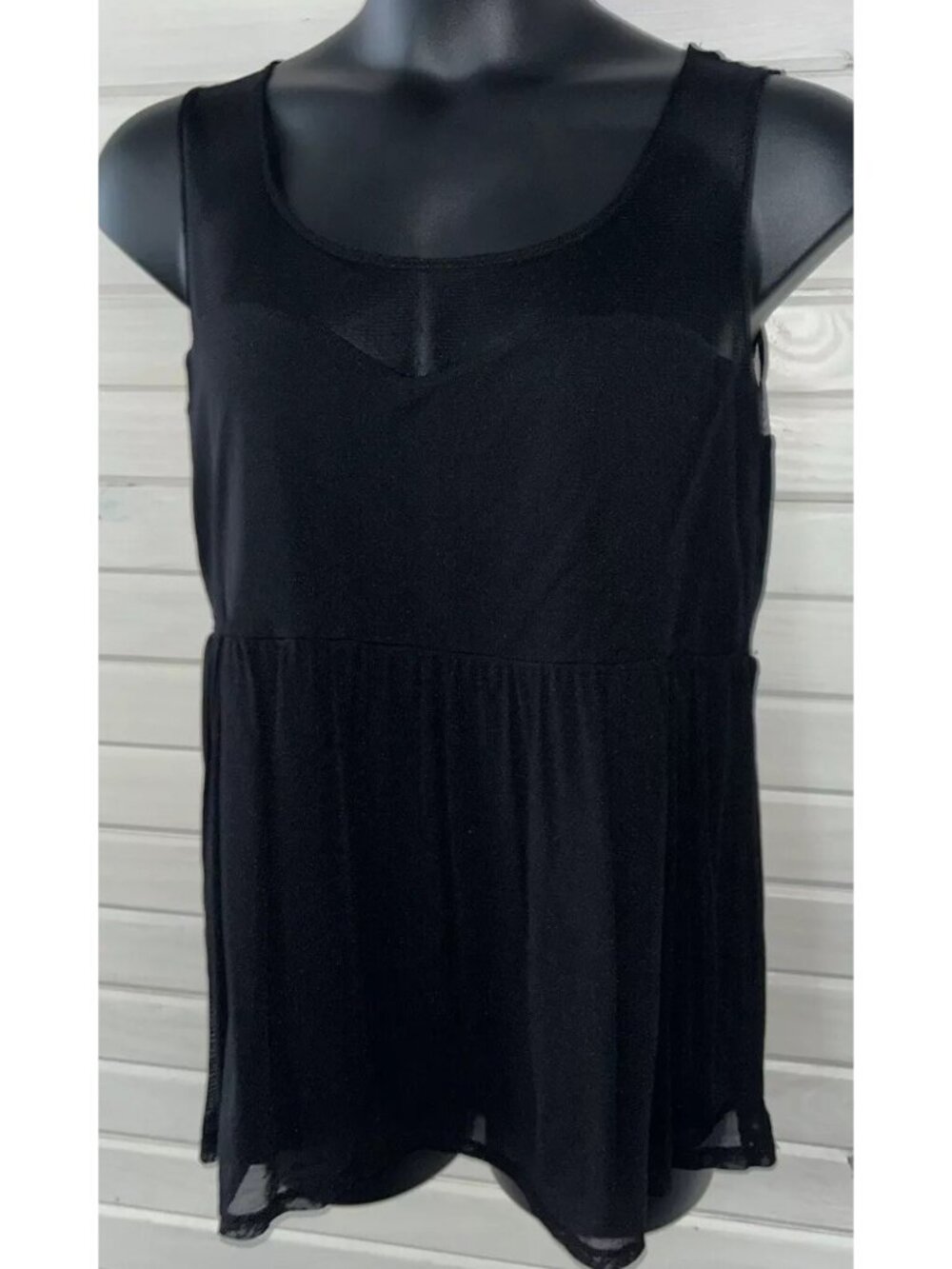 Torrid Sz PLUS 1 1X Black Mesh Trim Sweetheart Babydoll Top Sleeveless EUC